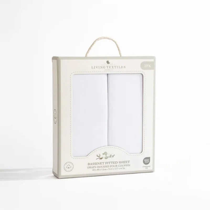 Living Textiles Baby Living Textiles 2-Pack Jersey Bassinet Fitted Sheets - White NEW