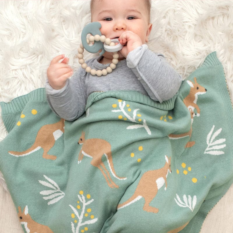 Living Textiles Baby Living Textiles Australiana Baby Blanket - Kangaroo/Green - NEW