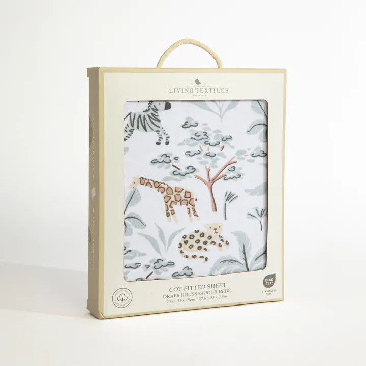 Living Textiles Baby Living Textiles Organic Cot Fitted Sheet - Wild Safari NEW