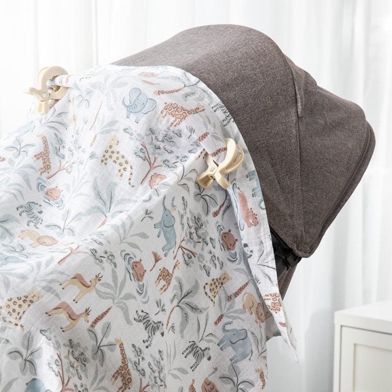 Living Textiles Baby Living Textiles Organic Muslin Swaddle & Pram Peg Set - Wild Safari - NEW