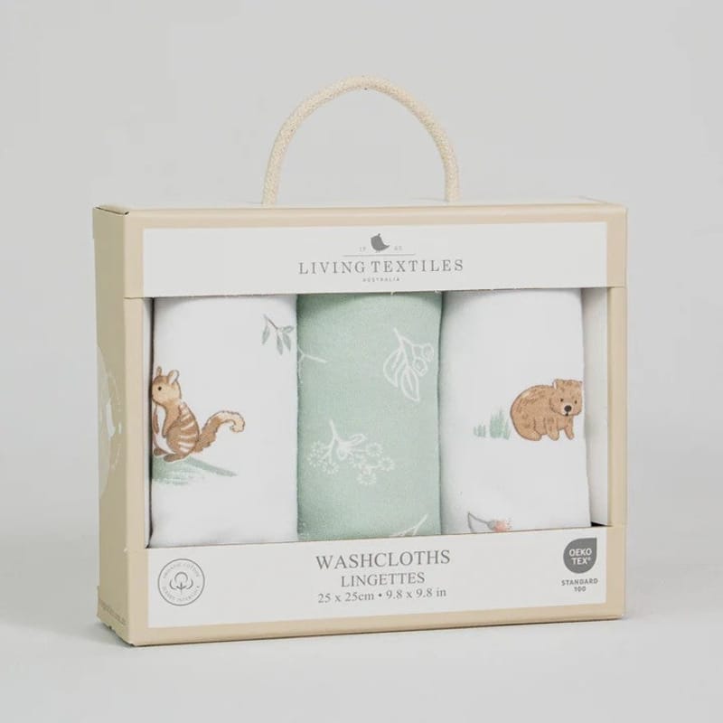 Living Textiles Baby & Toddler Living Textiles Organic Wash Cloths 3 pack - Australiana