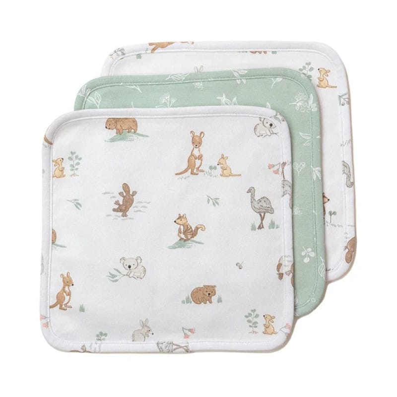 Living Textiles Baby & Toddler Living Textiles Organic Wash Cloths 3 pack - Australiana