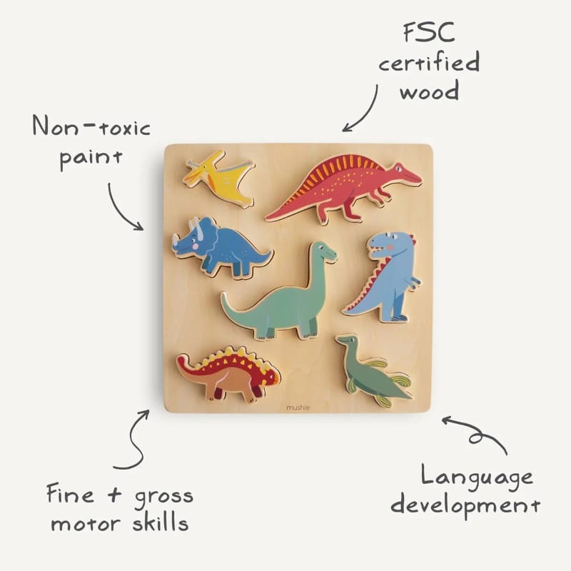 Mushie baby & toddler toys Mushie Wooden Puzzle - to show puzzle sensory and safety details