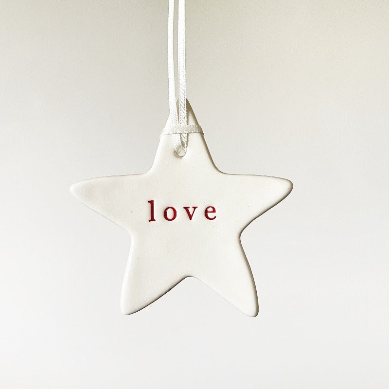 Neuroblastoma Handmade Ceramic Christmas Ornaments - Angel + Love Star (set of 2)