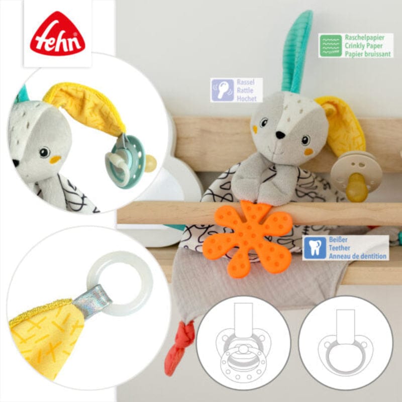 Fehn Stuffed Animals Fehn Baby Comforter Hare - Multi-Sensory Plush Toy & Sleep Soother - NEW