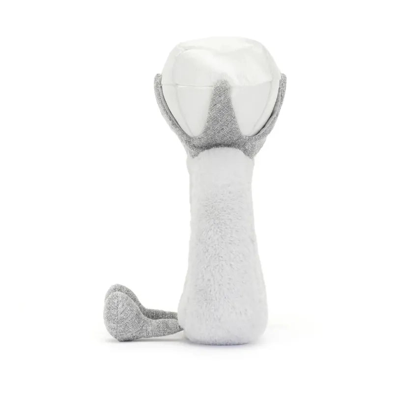 Jellycat Amuseables Diamond Ring side view — white and grey plush ring band with white faceted diamond top, silver glitter setting and small silver glitter foot