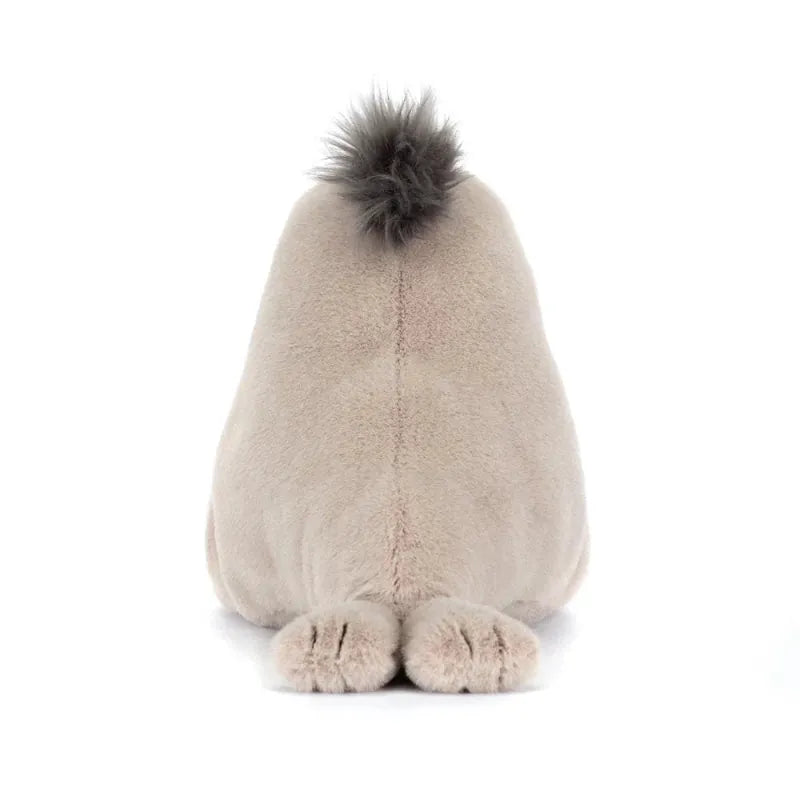 Jellycat Roarwell Sea Lion back view — grey plush sea lion with textured fur, small front flippers and curved tail flipper