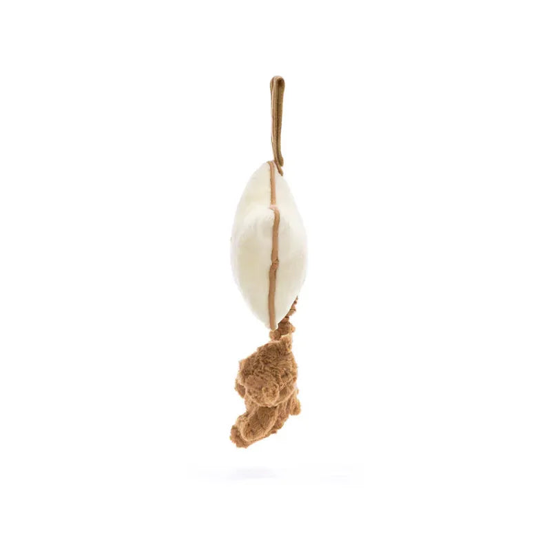 Jellycat Bartholomew Bear Musical Pull front view — cream plush star with caramel trim and hanging loop, honey brown Bartholomew Bear dangling below on pull cord