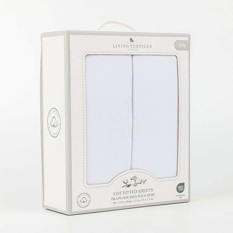Living Textiles Baby Living Textiles 2 Pack Jersey Cot Fitted Sheet - White - NEW