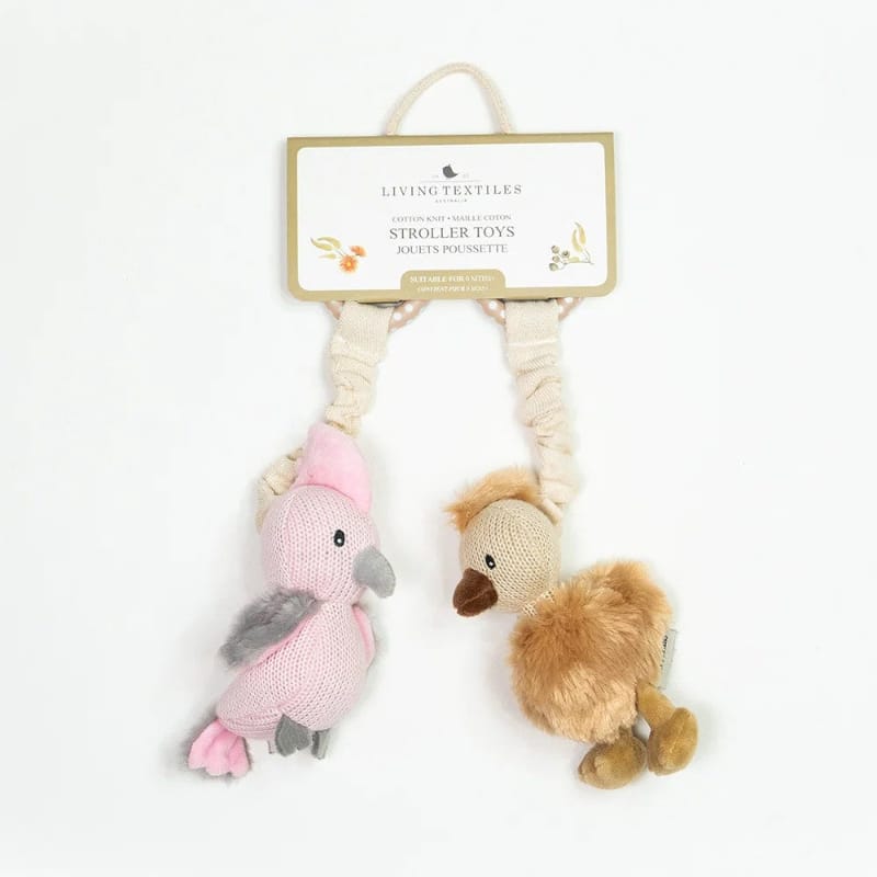 Living Textiles Baby Living Textiles 2 Pack Stroller Toys - Galah & Emu