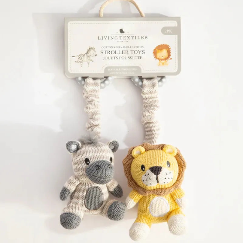 Living Textiles Baby Living Textiles 2-Pack Stroller Toys - Zebra & Lion - NEW