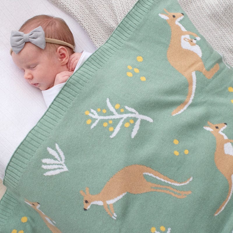Living Textiles Baby Living Textiles Australiana Baby Blanket - Kangaroo/Green - NEW