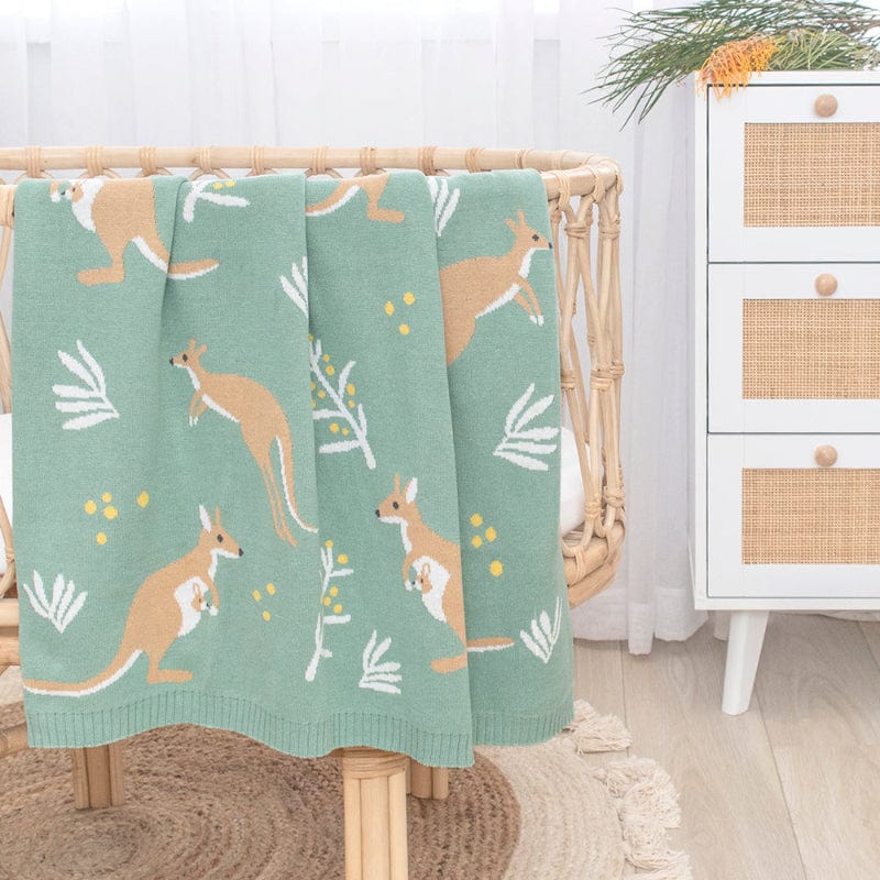 Living Textiles Baby Living Textiles Australiana Baby Blanket - Kangaroo/Green - NEW