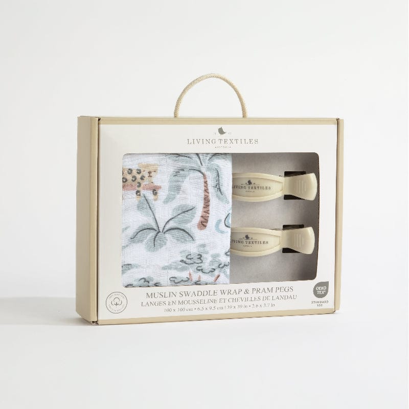 Living Textiles Baby Living Textiles Organic Muslin Swaddle & Pram Peg Set - Wild Safari - NEW