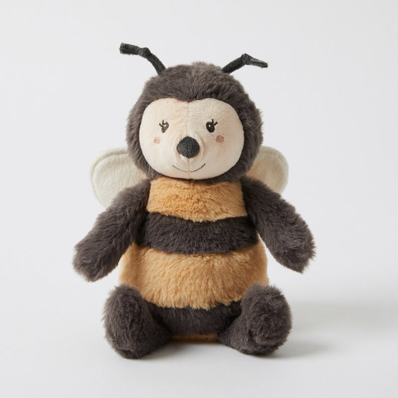 Jiggle & Giggle Bumble the Bee plush toy facing forward, with yellow and dark brown stripes, cream wings and two antennae