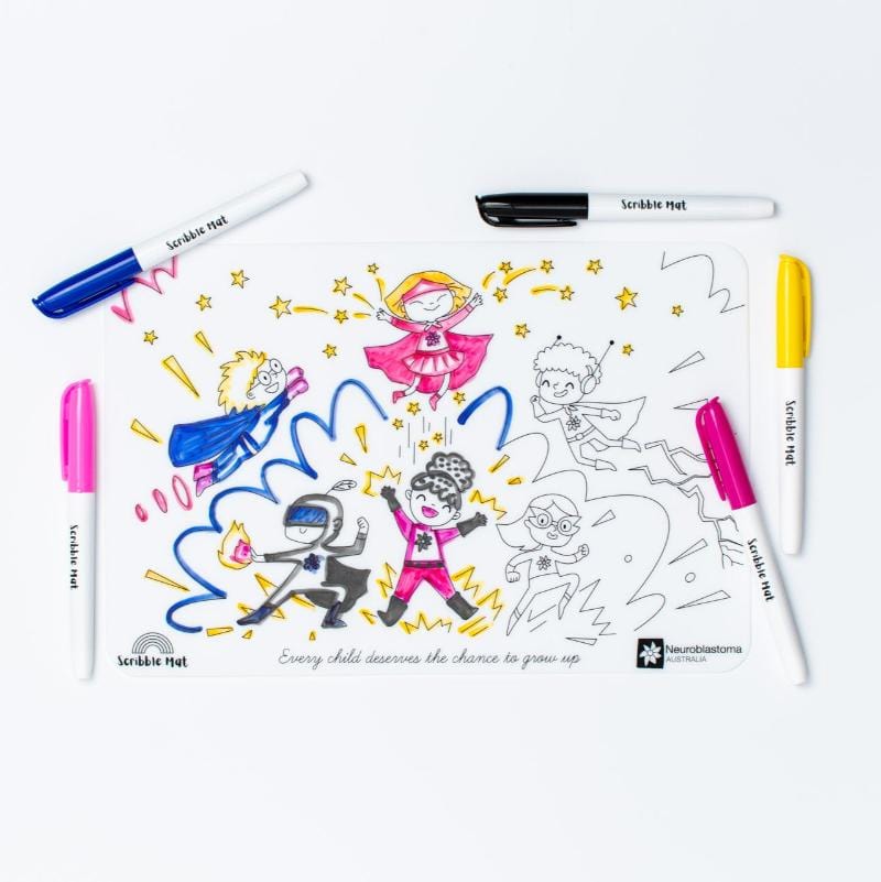 Scribble Mat colouring Reusable Scribble Mat - Superhero Kids (ages 4+) - NEW