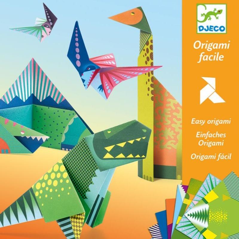 Djeco Origami Dinosaurs craft kit packaging with illustrated dinosaurs