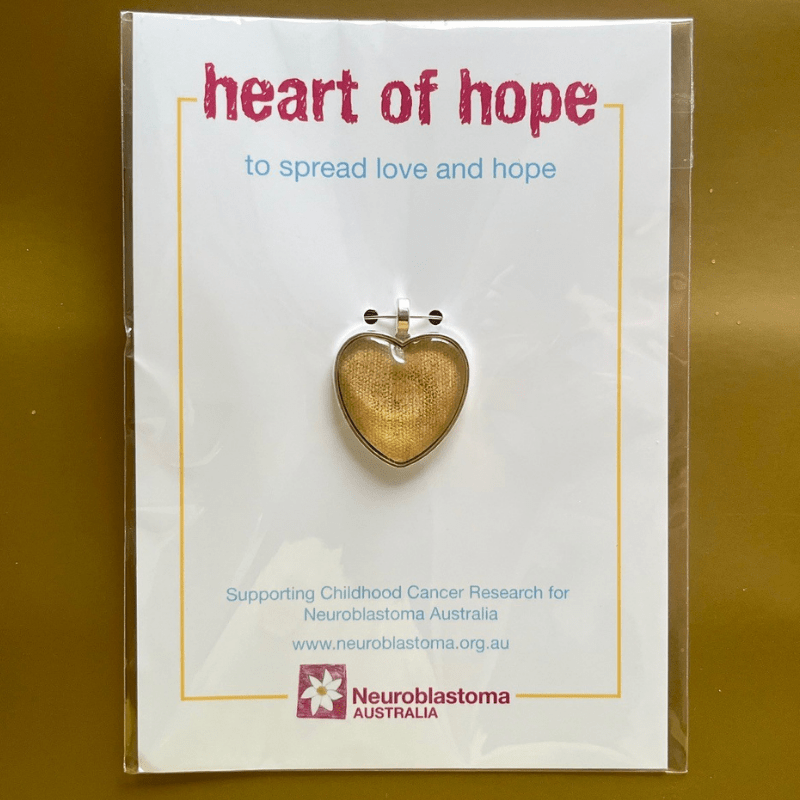 Neuroblastoma Australia Gold Heart of Hope Pin with Keyring - 3 colours