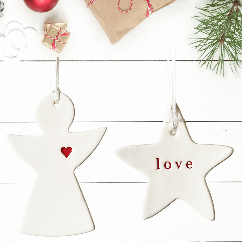 Neuroblastoma Handmade Ceramic Christmas Ornaments - Angel + Love Star (set of 2)