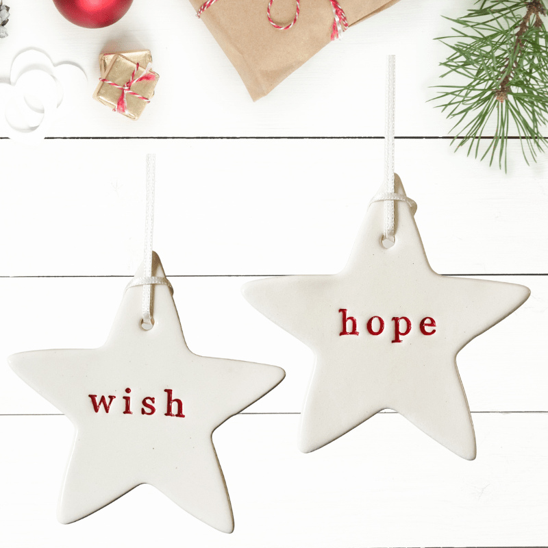 Neuroblastoma Handmade Ceramic Christmas Ornaments - Wish + Hope Stars (set of 2)